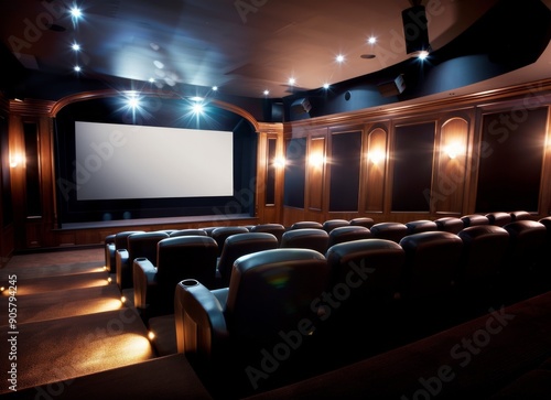 Elegant Interior of a Movie Theater With Empty Seats Before a Screen