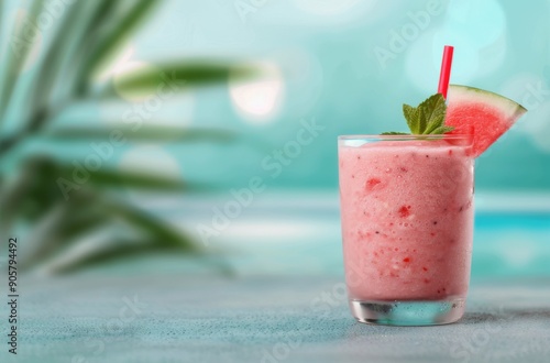 Refreshing Watermelon Smoothie by the Pool on a Sunny Day