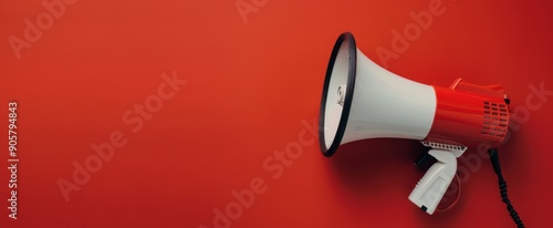 Bright Red Megaphone Positioned Against Solid Red Background