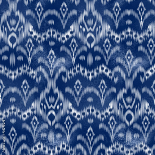 Ikat, Adras - seamless ethnic pattern. Uzbekistan, Tajikistan, Boho, Asia. Vector Illustration for greeting cards, printing for textile design, wallpaper, surface textures