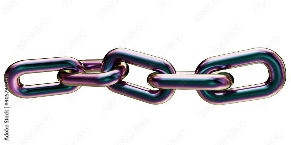 Fototapeta premium Holographic chain isolated on transparent background. 3D rendering of an iridescent metal chain. Titanium chain.