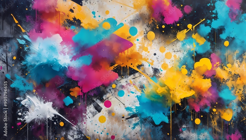 Urban Graffiti Fusion: Abstract Geometry and Overlapping Colorful Spray Art Urban Graffiti Fusion: Abstract Geometry and Overlapping Colorful Spray Art
