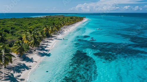 Fototapeta Naklejka Na Ścianę i Meble -  Aerial view of Island Saona beach in Dominican Republic
