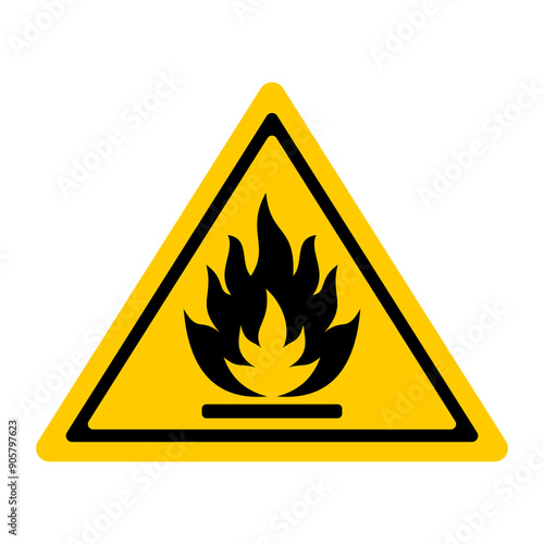 Flammable substances sign. Vector illustration of yellow triangle warning sign with flame fire inside. Attention. Caution flammable materials. hazard icon. printable vector.