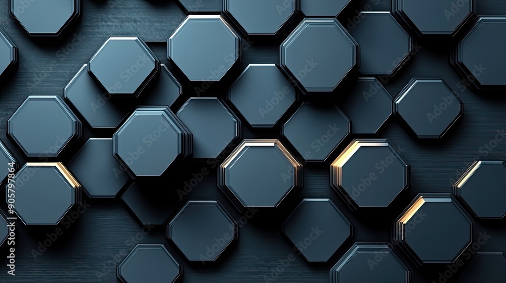 3D graphic wallpaper with layered hexagons in a seamless pattern 3D graphic wallpaper with layered hexagons in a seamless pattern