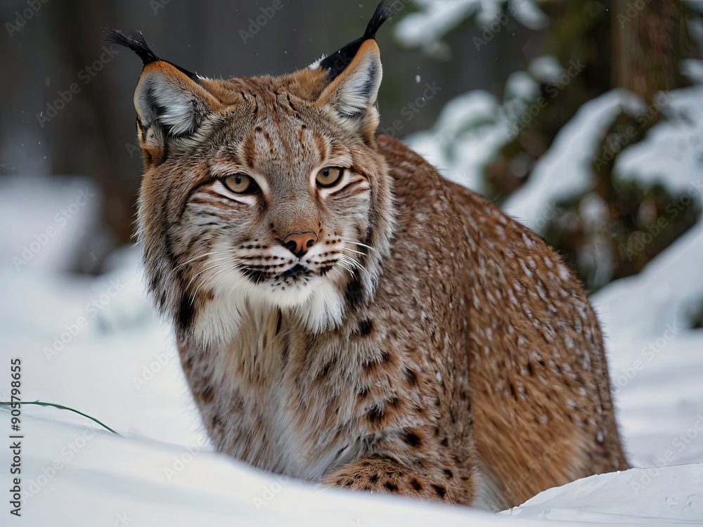 Obraz premium a lynx searching for the prey 