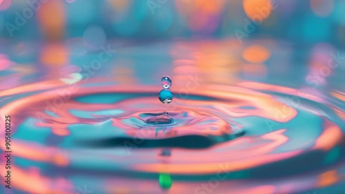 Wallpaper Mural A water droplet perfectly captured mid-splash into a smooth, vivid surface. The background is a blend of multicolored lights, creating a vibrant and surreal ambiance. The shot encapsulates motion and Torontodigital.ca