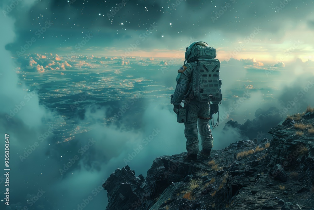 space traveler on an alien planet, marveling at the celestial beauty space traveler on an alien planet, marveling at the celestial beauty