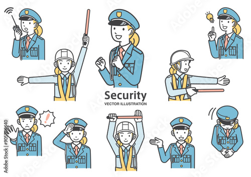 女性の警備員のイラスト素材セット