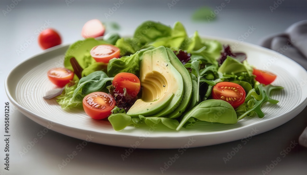 Healthy Salad with Fresh Vegetables on a White Plate, Ready to Eat Healthy Salad with Fresh Vegetables on a White Plate, Ready to Eat