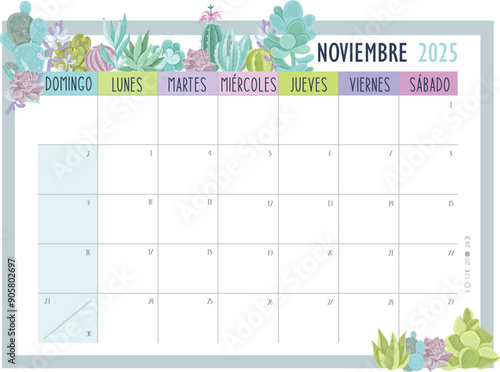 Calendario Planificador 2025 en Español - Tamaño A4 - Mes de Noviembre