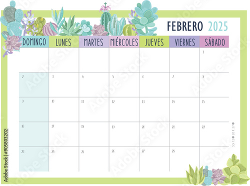 Calendario Planificador 2025 en Español - Tamaño A4 - Mes de Febrero