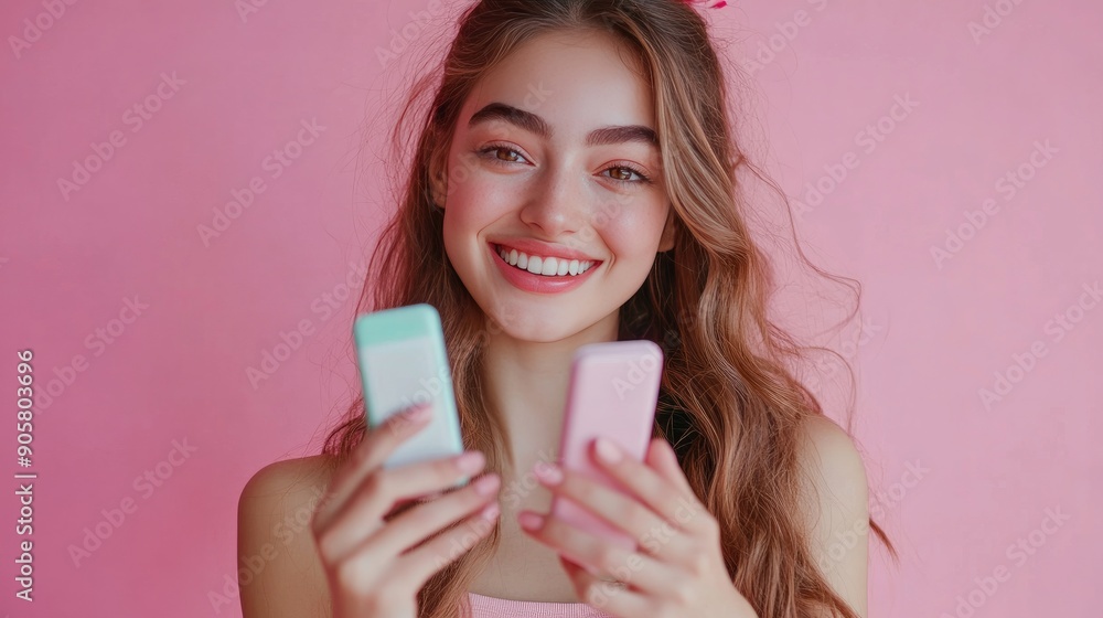 A different video from her vlog. Gorgeous young lady filming a social media video while grinning and holding cosmetics A different video from her vlog. Gorgeous young lady filming a social media video while grinning and holding cosmetics