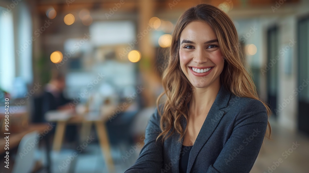 Confident Businesswoman Smiling in a Modern Office Setting Confident Businesswoman Smiling in a Modern Office Setting