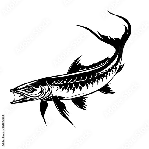 Sturgeon Fish Black Vector Illustration