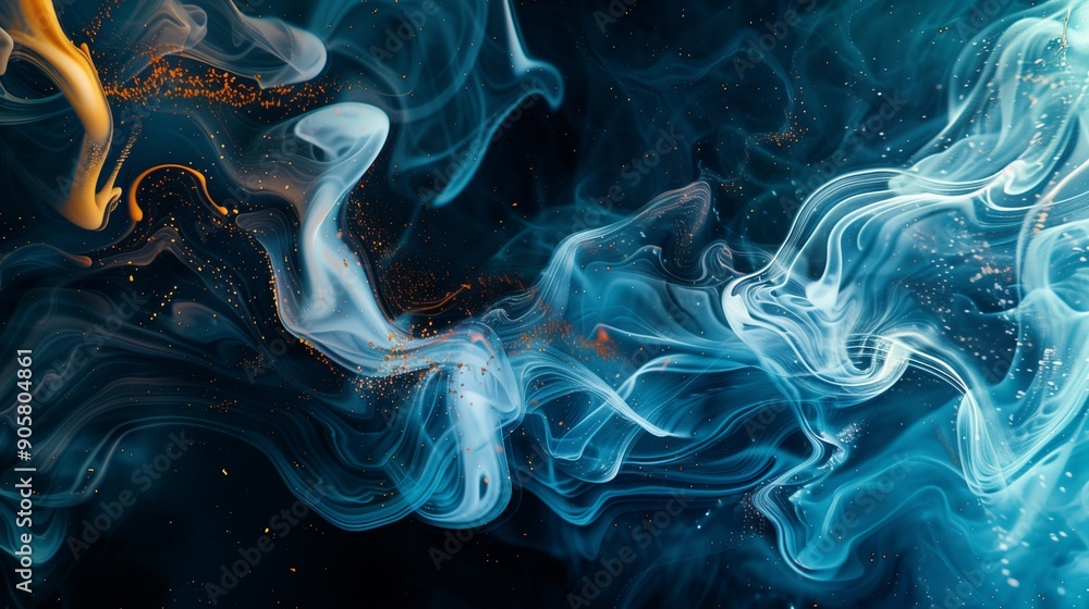 Fototapeta premium Splash of color paint, water or smoke on dark background, abstract pattern, generative AI.