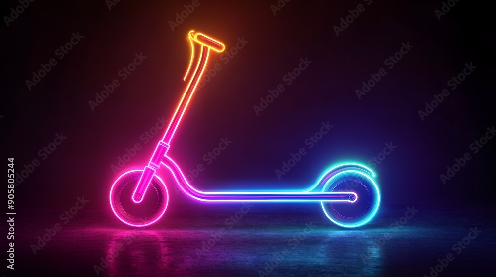 Glowing neon line Roller scooter for children icon isolated on black background. Kick scooter or balance bike. Vector