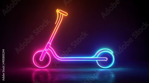 Obraz na płótnie Glowing neon line Roller scooter for children icon isolated on black background. Kick scooter or balance bike. Vector
w salonie