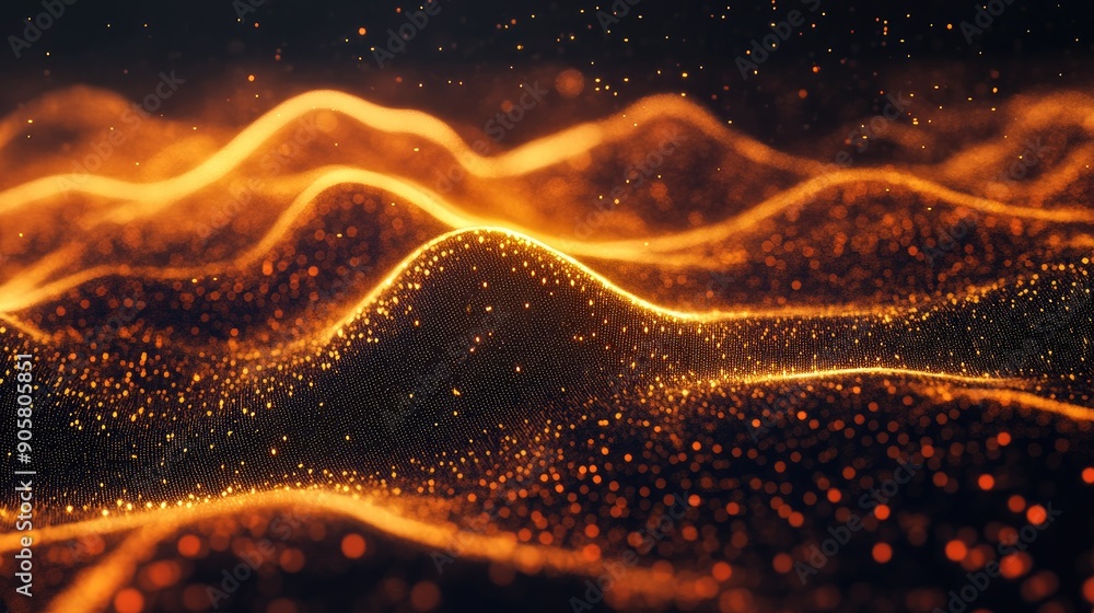 3D digital wave of data particles with ample space for technology-related copy. 3D digital wave of data particles with ample space for technology-related copy.