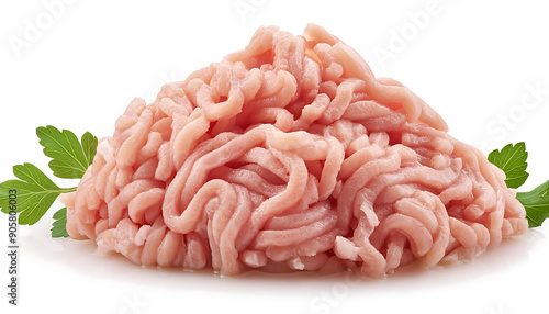 chicken mince isolated on white background; hyper realistic