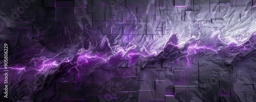 Abstract Purple Lightning on 3D Block Wall