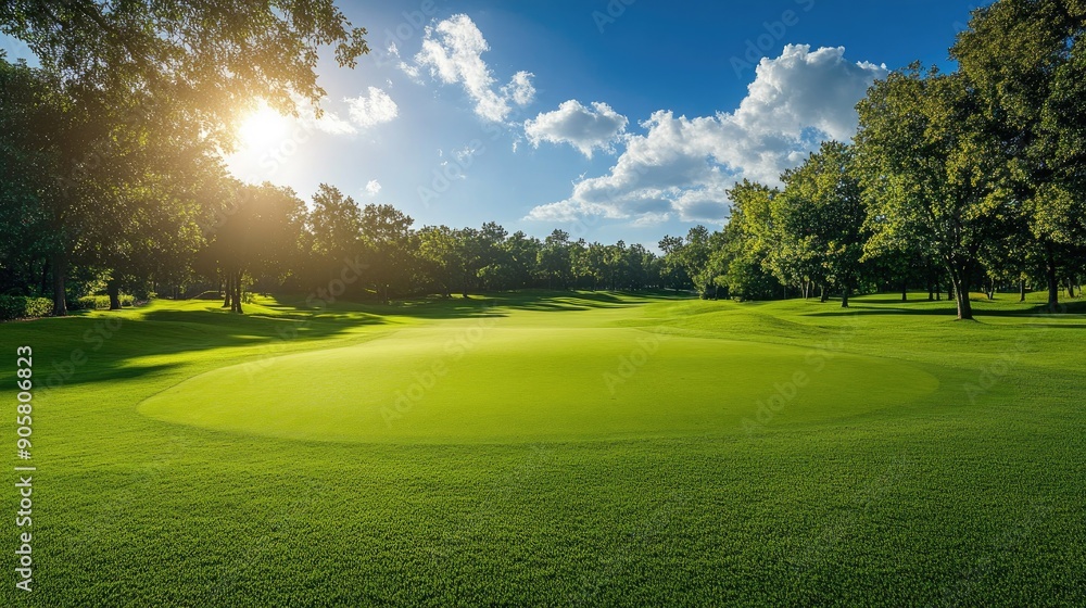 Empty golf course with a beautiful landscape, featuring ample space for text. Empty golf course with a beautiful landscape, featuring ample space for text.