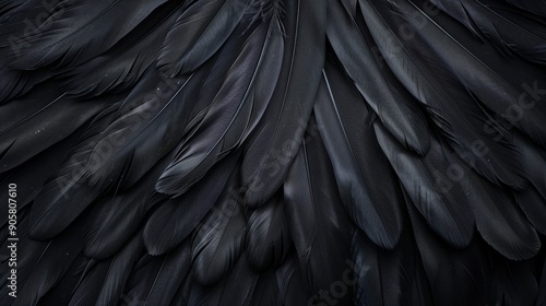 Black Raven Feathers Texture Background - Close Up Macro Photography