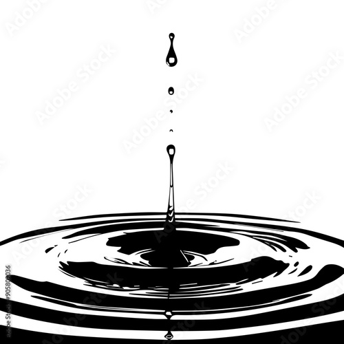 Water Droplet Falling into Ripple Vector Illustration