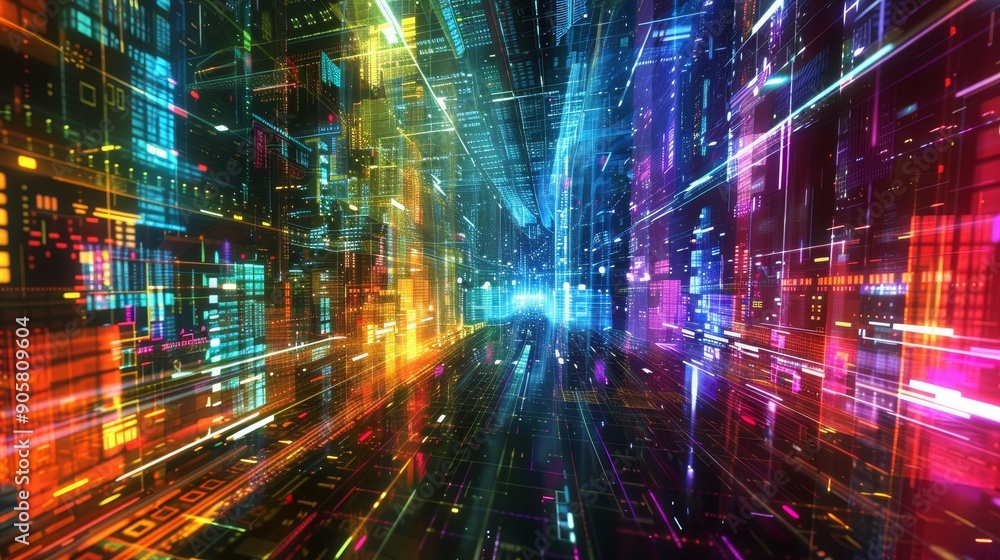 Digital Cityscape - Neon Lights, Abstract Architecture, Futuristic Technology Digital Cityscape - Neon Lights, Abstract Architecture, Futuristic Technology