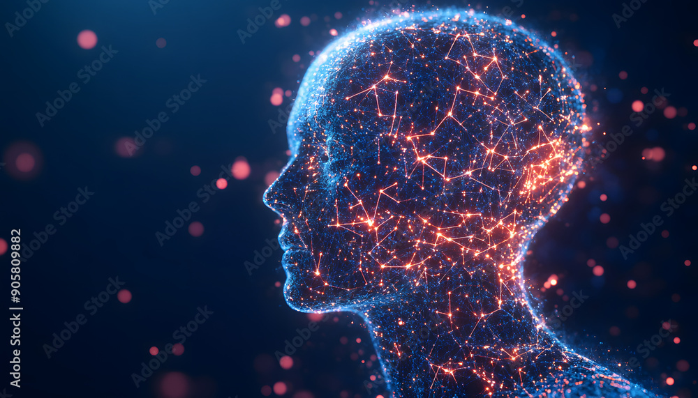 AI on a futuristic humanoid with glowing network connections, concepts of digital artificial intelligence, technological and innovative business, data science and cybernetics. AI on a futuristic humanoid with glowing network connections, concepts of digital artificial intelligence, technological and innovative business, data science and cybernetics.