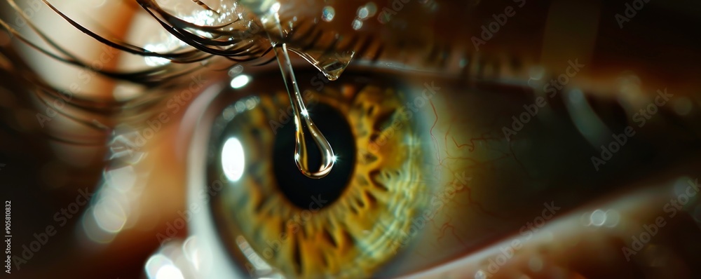Macro Photography of a Water Drop Falling on a Human Eye ilustração do ...
