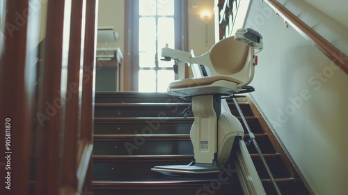 Stair Lift on Wooden Stairs, Interior, Accessibility