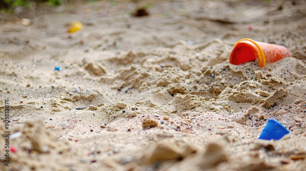 Obraz premium Sand with scattered toys, play area for children