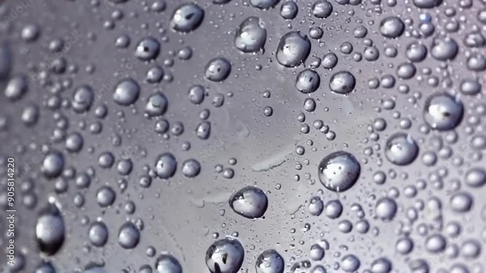 Close-up of water droplets on a surface, showcasing textures and reflections, creating an atmospheric and serene visual. Close-up of water droplets on a surface, showcasing textures and reflections, creating an atmospheric and serene visual.