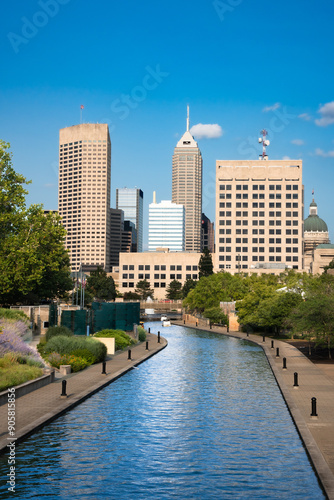 Downtown Indianapolis Indiana skyline with canal walk in view