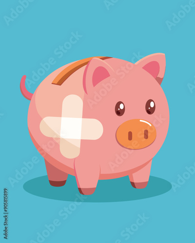 A visual representation of a piggy bank with a bandage on it representing the purpose of an emergency fund to cover unexpected financial emergencies.. Vector illustration