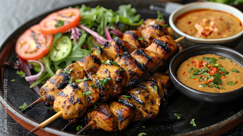 Delicious Indonesian Chicken Satay Skewers. Juicy and Charred Delicious Indonesian Chicken Satay Skewers. Juicy and Charred