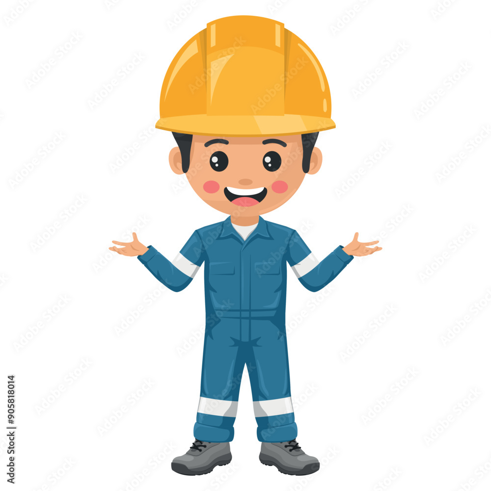 Industrial mechanical worker with open hands. Supervisor engineer with his coverall and personal protective equipment. Safety first. Industrial safety and occupational health at work Industrial mechanical worker with open hands. Supervisor engineer with his coverall and personal protective equipment. Safety first. Industrial safety and occupational health at work