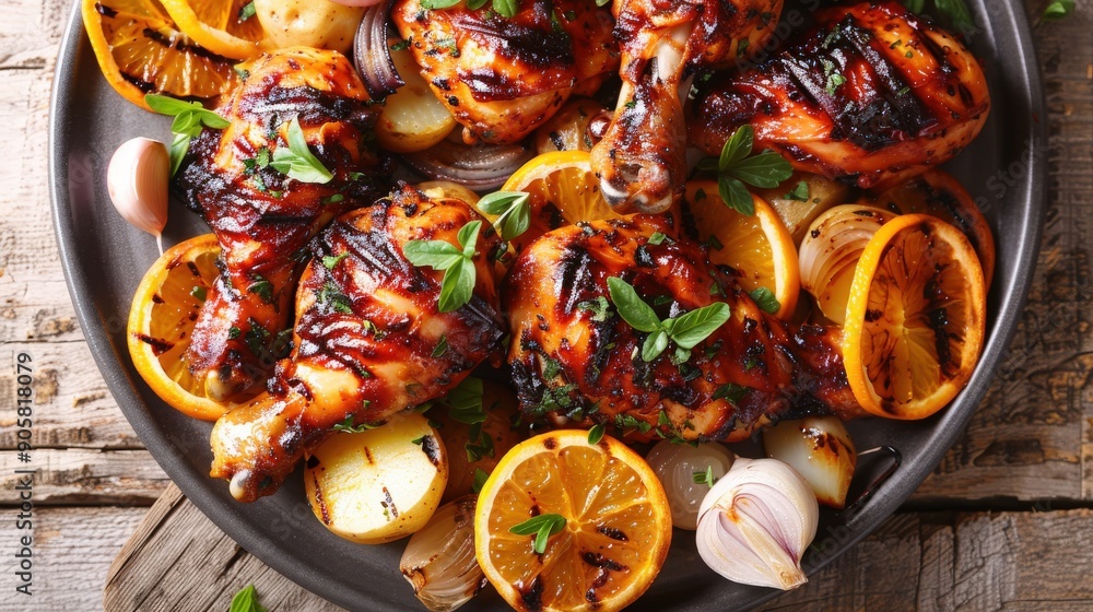 Spicy BBQ Chicken with Grilled Oranges Spicy BBQ Chicken with Grilled Oranges