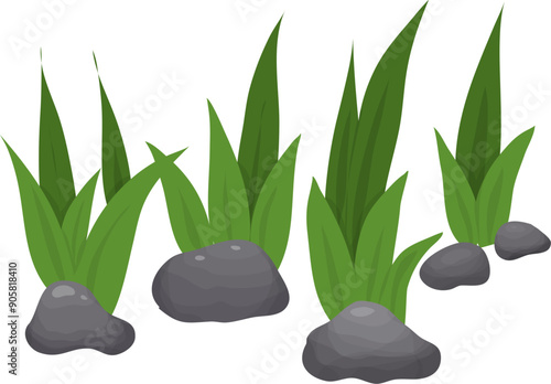 Grass with rocks cartoon