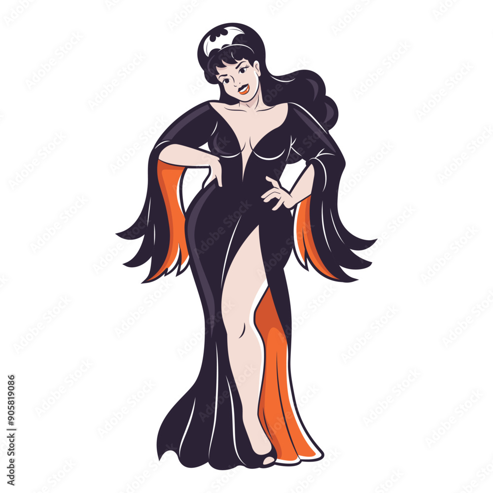 Vector Beautiful Vampire Girl Cartoon Pin Up Retro Style Illustration Isolated Vector Beautiful Vampire Girl Cartoon Pin Up Retro Style Illustration Isolated