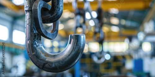 Varnished large metal hook in a factory. A hook for hanging products in a manufacturing plant. 