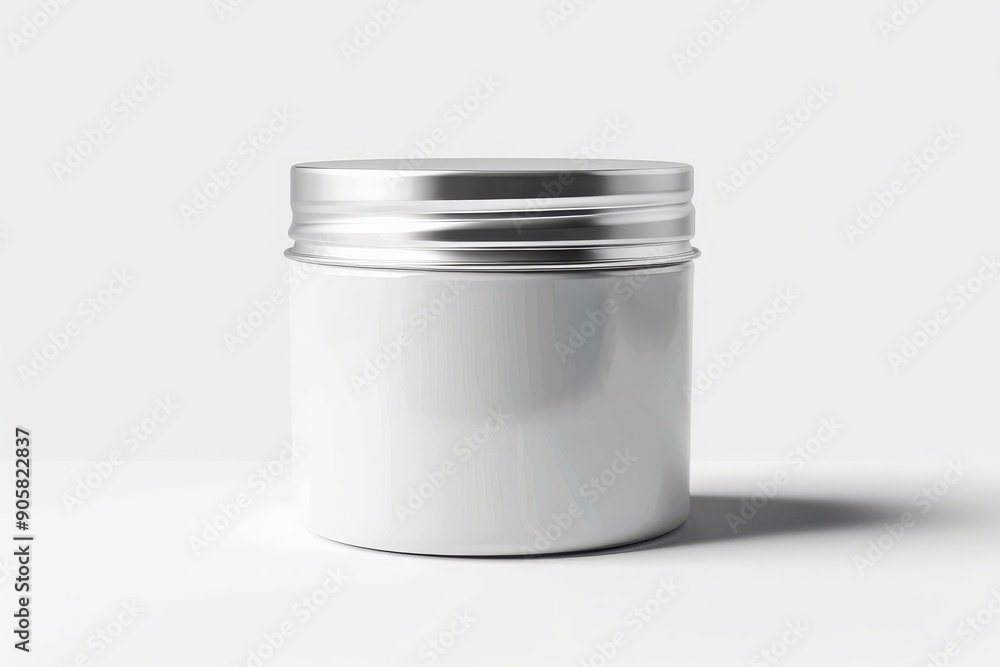 White Jar with Silver Lid on a White Background White Jar with Silver Lid on a White Background