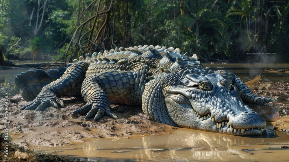 Closeup of a Crocodile Resting on the Muddy Bank Closeup of a Crocodile Resting on the Muddy Bank