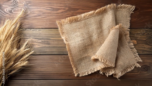 burlap hessian sacking texture on wooden background