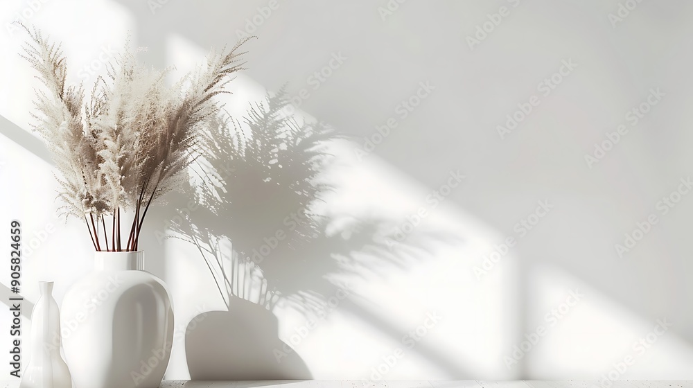 Soft Shadows Cast by Elegant Pampas Grass in a Ceramic Vase Soft Shadows Cast by Elegant Pampas Grass in a Ceramic Vase