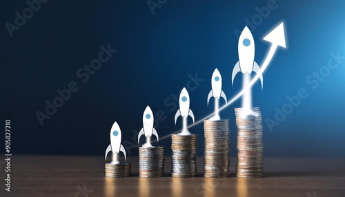 Business and finance are represented by the image of a rocket launching, symbolizing exponential growth and a vibrant financial culture. photo