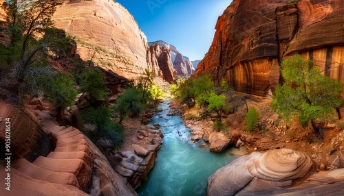 big springs in the narrows of zion top down trail zion national park utah photo