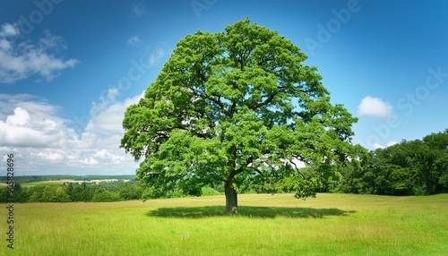 oak tree in full leaf in summer standing alone