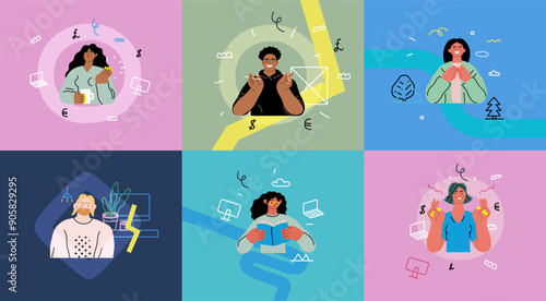 Creative Workspace: Video Conference, modern flat vector concept illustration of person engaging in virtual business meeting Connectivity, collaboration, digital interaction, remote work, productivity